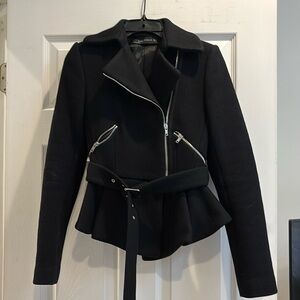 Zara belted black peplum coat